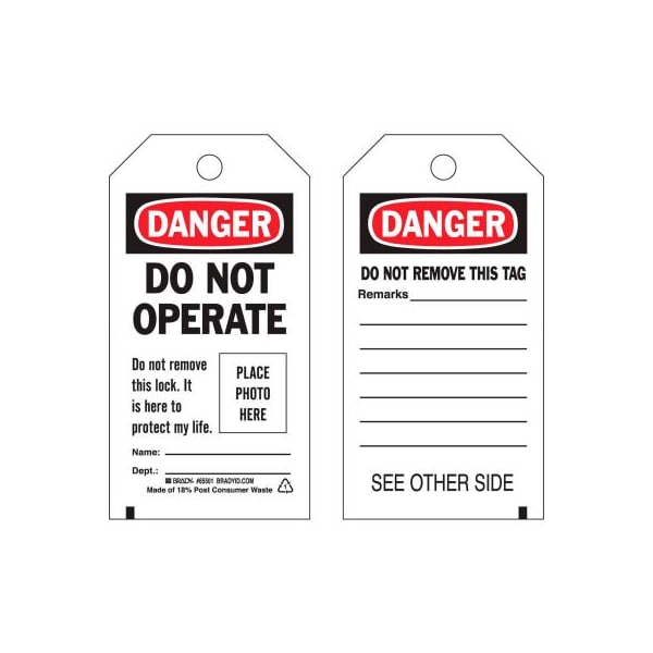 Brady Brady 65501 Lockout Tag- Danger Do Not Operate, Self-Laminating, Economy, Polyester, 10/Pack 65501 - main